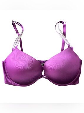 Victoria’s Secret BOMBSHELL PLUNGE Push Up Bra Size 38D Purple Rhinestone Straps